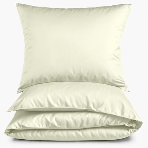 Carpe Sonno Mako Satin Bettwäsche 135 x 200 cm Creme Beige - Hotelbettwäsche aus 100% Baumwolle robuster Reißverschluss - Hotel Bettgarnitur Set 2teilig Bettzeug mit 1 Kopfkissenbezug 80 x 80 cm von Carpe Sonno