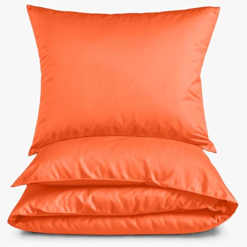 Carpe Sonno Mako Satin Bettwäsche 135 x 200 cm Uni Orange - Hotelbettwäsche aus 100% Baumwolle robuster Reißverschluss - Hotel Bettgarnitur Set 2teilig Bettzeug mit 1 Kopfkissenbezug 80 x 80 cm von Carpe Sonno