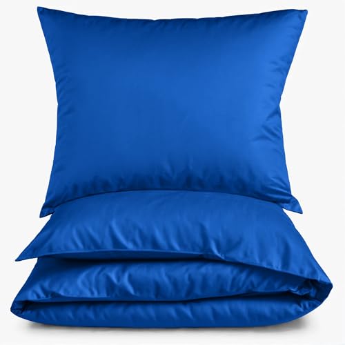 Carpe Sonno einfarbige Mako-Satin Bettwäsche 155x220 cm in hochwertiger Hotelqualität aus 100% gekämmter Baumwolle - Bettbezug Royal-Blau - Mako Satin Uni Bettwäsche Set 155 x 220 von Carpe Sonno