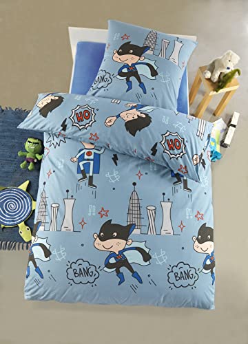 Carpe Sonno Kinderbettwäsche 135x200 cm Superhelden Kinder Bettwäsche Jungen - Baumwolle Kinder-Bettwäsche Set 2tlg mit Kissenbezug 80x80 cm Bettbezug blau von Carpe Sonno