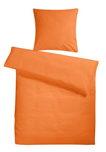 Carpe Sonno Seersucker Bettwäsche 155 x 220 cm Baumwolle - 2tlg Bettwäsche Sommer Kühlend - Set aus Deckenbezug + Kissenbezug - mit Reißverschluss - Sommerbettwäsche Bügelfrei - Orange von Carpe Sonno