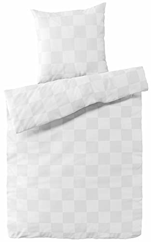 Carpe Sonno Bettwäsche Baumwolle Luxus Damast - Bettwäsche 135x200 2er Set mit Bett Bezug + Kissenbezug 80x80 cm - Damastbettwäsche gekämmte Baumwoll Bettwäsche - Luxus Bettwäsche - Kariert in Weiß von Carpe Sonno