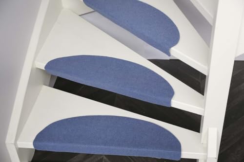 Carpe mathique® Stufenmatten Tripoli 15 teilig Beige oder Blau- 65 x 25 cm- Blau- 15 Stück | Treppenteppich | Treppenstufen | 15er Set Halbrund | 15er Set Starke Befestigung | Selbstklebend | Neu! von Carpe mathique