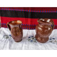 Zwei Vintage Keramikkrugs, Weinkrug, Braune Keramikkrugs von CarpeDiemMk