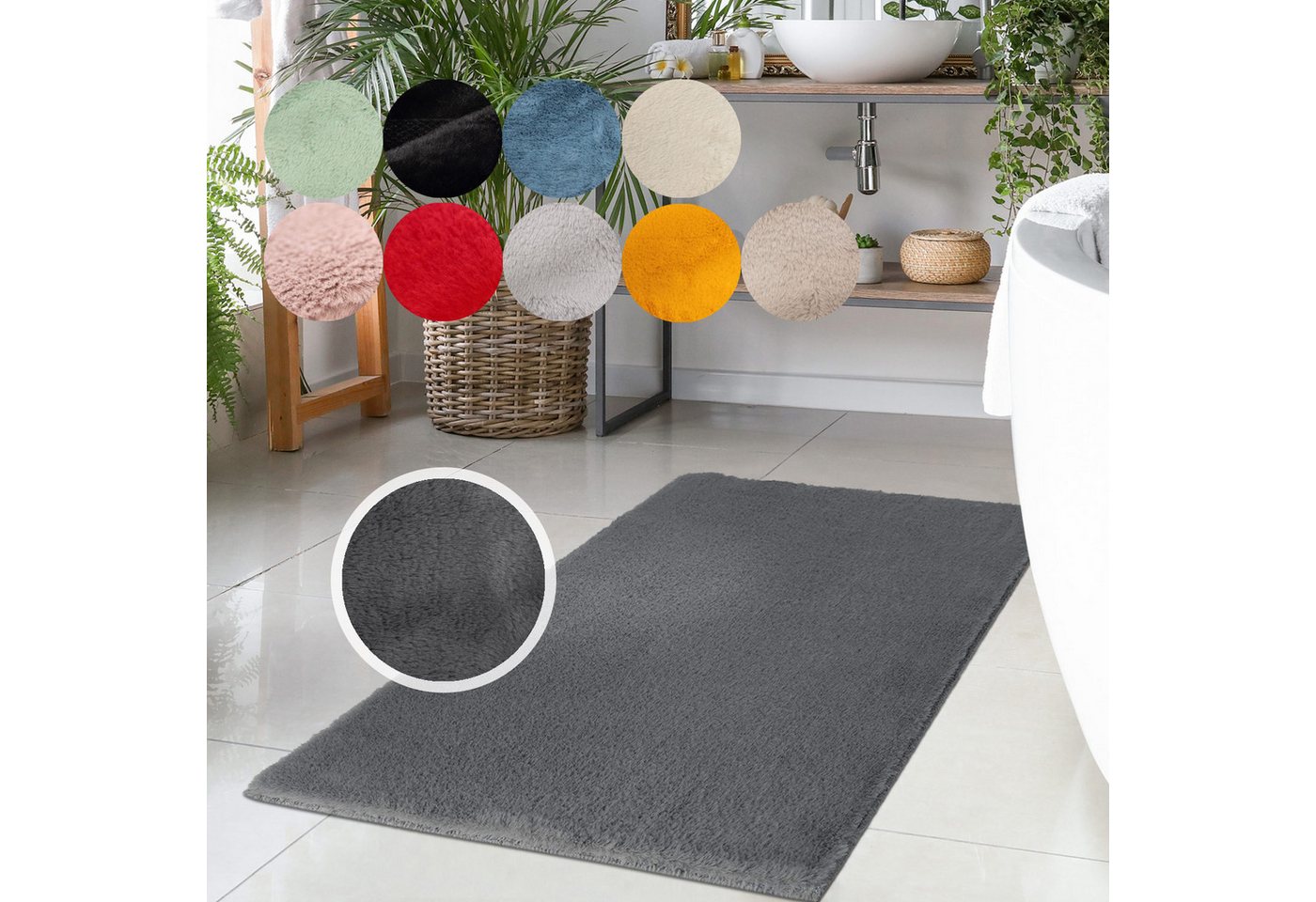 Carpet City Badematte Topia Mats, Badteppich uni, Höhe 14 mm, rutschhemmend beschichtet, strapazierfähig, Polyester, rechteckig, Hochflor, Kaninchen Haptik, Polyester, Badezimmerteppich, waschbar Carpet City Badematte Topia Mats, Badteppich uni, Höhe 14 mm, rutschhemmend beschichtet, strapazierfähig, Polyester, rechteckig, Hochflor, Kaninchen Haptik, Polyester, Badezimmerteppich, waschbar von Carpet City