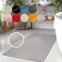 Carpet City Badematte "Topia Mats, Badteppich uni" Höhe 14 mm rutschhemmend beschichtet strapazierfähig Hochflor, Kaninchen Haptik, Polyester, Badezimmerteppich, waschbar von Carpet City