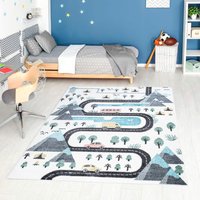 Carpet City Kinderteppich "ANIME904", rechteckig, 11 mm Höhe, Kinderzimmer Teppich Modern mit Mond, Blumen, Wolken, Creme, Multi von Carpet City