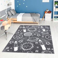 Carpet City Kinderteppich "ANIME912", rechteckig, 11 mm Höhe, Kinderzimmer Teppich Modern mit Mond, Blumen, Wolken, Creme, Multi von Carpet City
