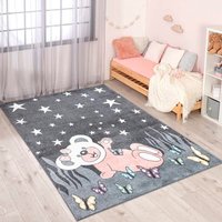 Carpet City Kinderteppich "ANIME916", rechteckig, 11 mm Höhe, Kinderzimmer Teppich Modern mit Mond, Blumen, Wolken, Creme, Multi von Carpet City