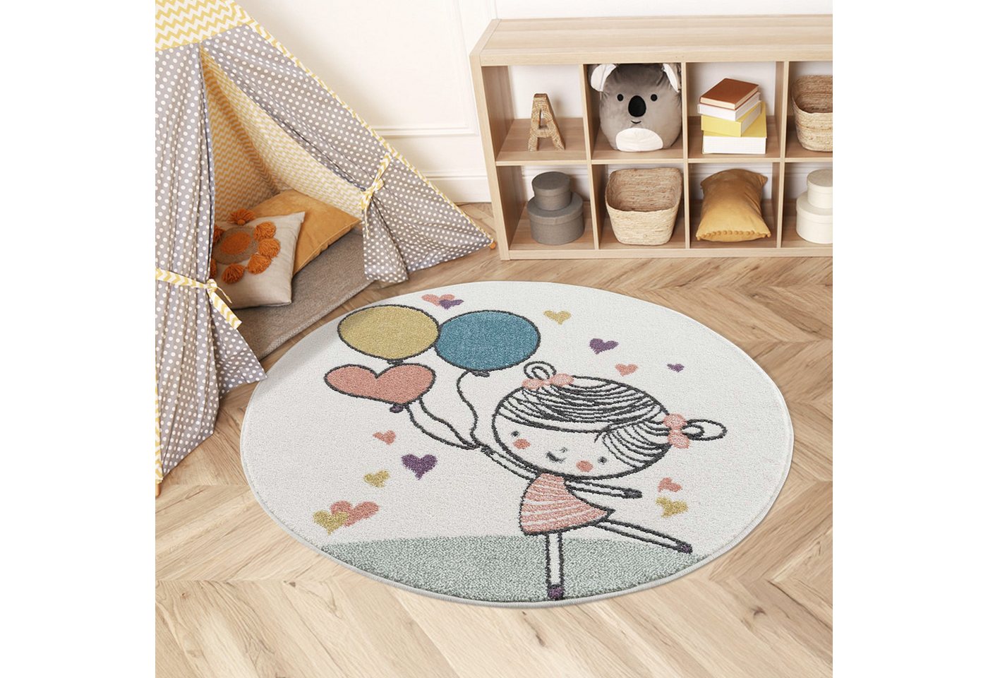 Carpet City Kinderteppich Anime9393, rund, Höhe: 11 mm, Spielteppich, Mädchen, Herzen, Ballon, Weicher Flor, Pflegeleicht Carpet City Kinderteppich Anime9393, rund, Höhe: 11 mm, Spielteppich, Mädchen, Herzen, Ballon, Weicher Flor, Pflegeleicht von Carpet City