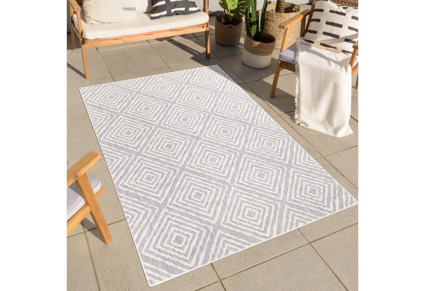 Carpet City Outdoorteppich Outdoor 464, rechteckig, Höhe: 5 mm, Läufer, UV-beständig, Flachgewebe, auch quadratisch, In- und Outdoor von Carpet City