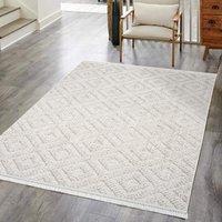 Carpet City Teppich "CLASICO 8927", rechteckig, 11 mm Höhe, Läufer, Kurzflor, Hochtief-Muster, Boho, Fransen, Wohnzimmer von Carpet City
