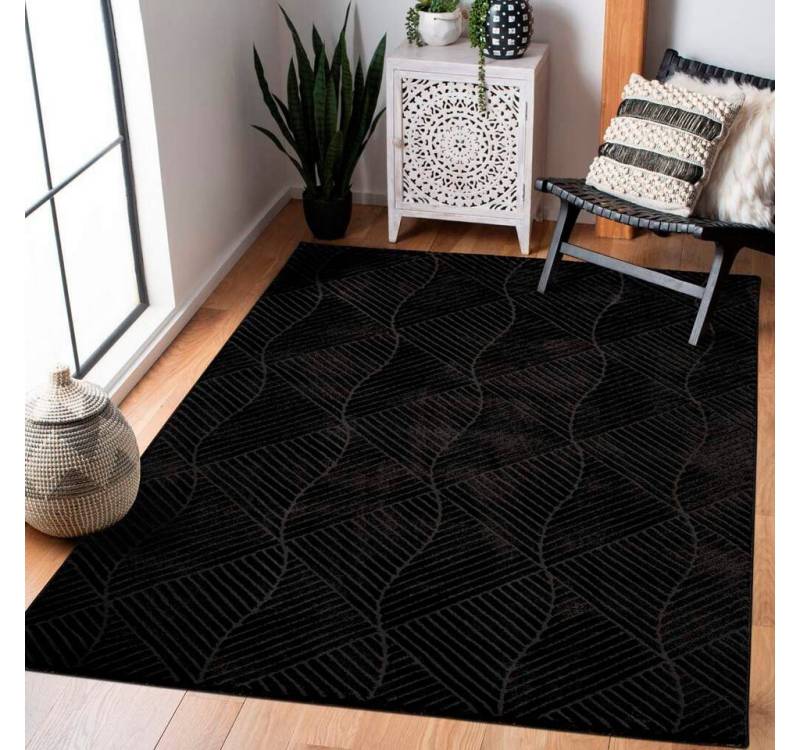 Carpet City Teppich Friseé-Teppich FANCY 904, rechteckig, Höhe: 12 mm, Läufer, Kurzflor Wohnzimmer, florale 3D-Optik, für Schlafzimmer von Carpet City