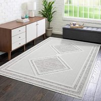 Carpet City Teppich "LINDO 8853", rechteckig, 11 mm Höhe, Kurzflor, Hochtief-Muster/ 3D-Effekt, Fransen, Boho-Stil, Wohnzimmer von Carpet City