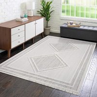 Carpet City Teppich "LINDO 8853", rechteckig, 11 mm Höhe, Kurzflor, Hochtief-Muster/ 3D-Effekt, Fransen, Boho-Stil, Wohnzimmer von Carpet City