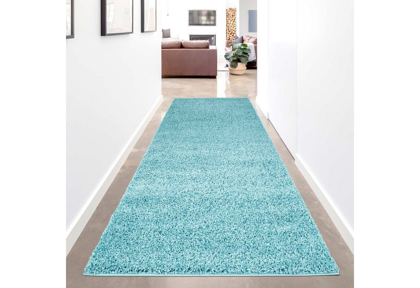 Hochflor-Läufer Shaggi uni 500, Carpet City, rechteckig, Höhe: 30 mm, Shaggy-Teppich, Uni Farben, ideal für Flur & Diele, Langflor, Weich von Carpet City