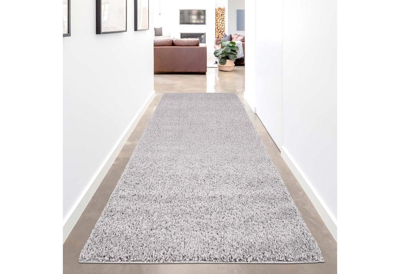 Hochflor-Läufer Shaggi uni 500, Carpet City, rechteckig, Höhe: 30 mm, Shaggy-Teppich, Uni Farben, ideal für Flur & Diele, Langflor, Weich von Carpet City