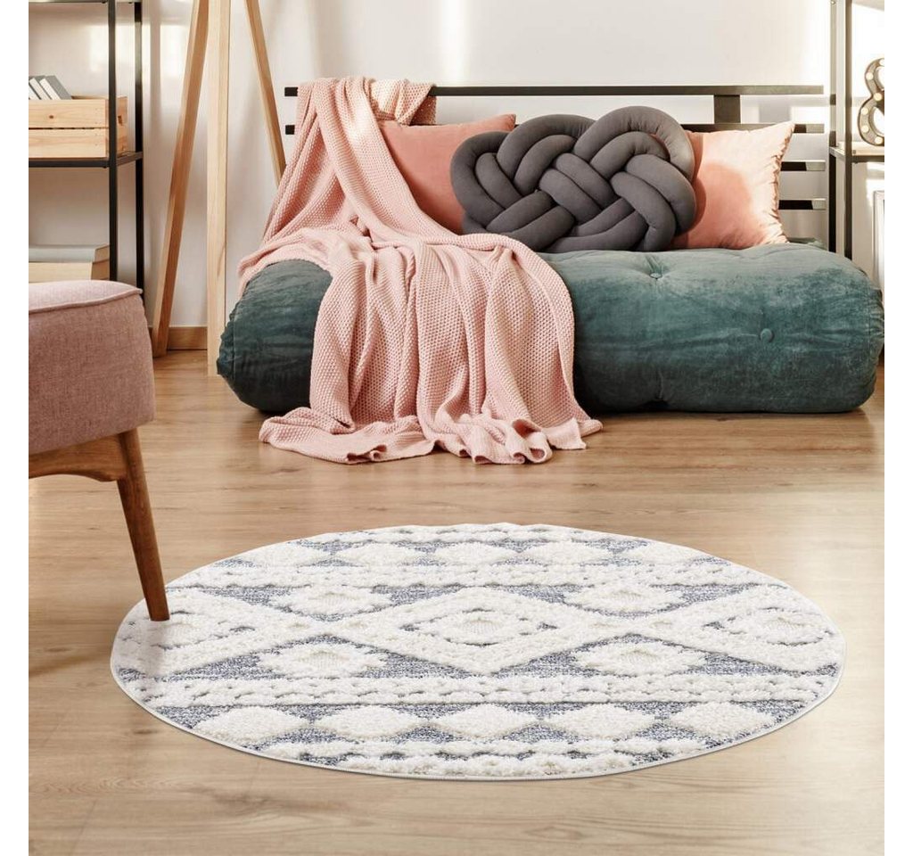 Hochflor-Teppich Focus 3005, Carpet City, rund, Höhe: 20 mm, Boho-Teppich, Rauten-Design, besonders weich, 3D-Effekt von Carpet City