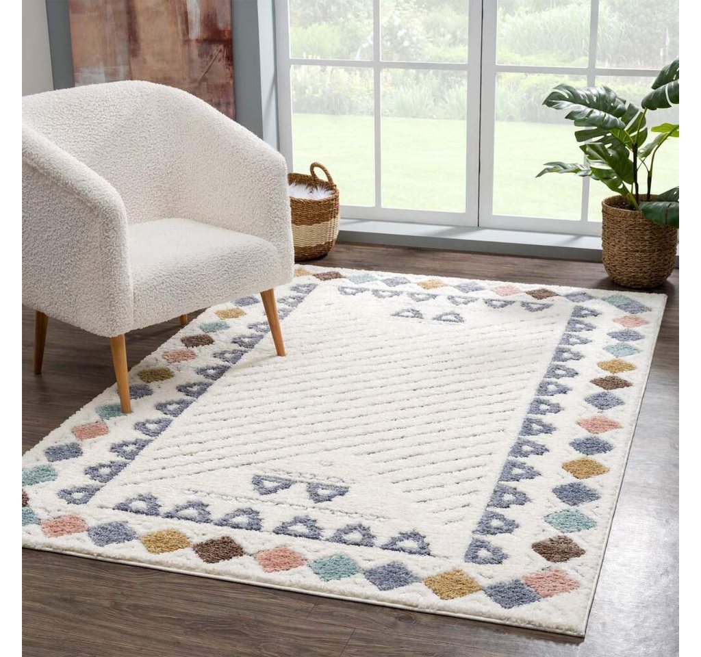 Hochflor-Teppich Focus 3034, Carpet City, rechteckig, Höhe: 20 mm, Boho-Teppich mit Bordüre, bunt, besonders weich, 3D-Effekt von Carpet City