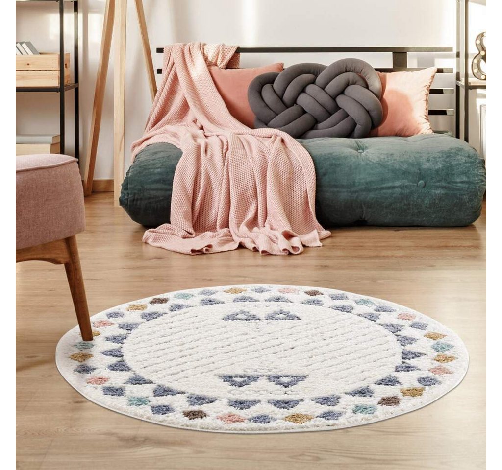 Hochflor-Teppich Focus 3034, Carpet City, rund, Höhe: 20 mm, Boho-Teppich mit Bordüre, besonders weich, 3D-Effekt von Carpet City