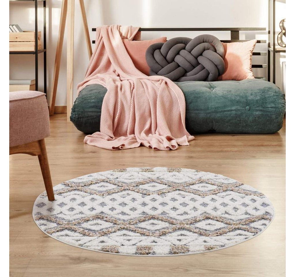 Hochflor-Teppich Focus 3050, Carpet City, rund, Höhe: 20 mm, Boho-Teppich, besonders weich, 3D-Effekt, Rauten Design von Carpet City