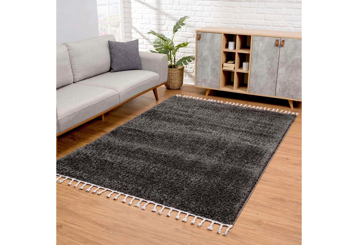 Hochflor-Teppich Pulpy 100, Carpet City, rechteckig, Höhe: 30 mm, sehr weich, mit Fransen, uni, viele Größen, Wohnzimmer, Schafzimmer von Carpet City