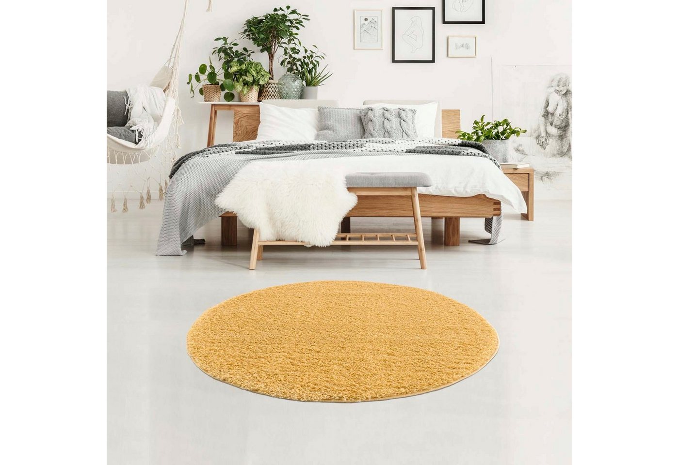 Hochflor-Teppich Pulpy 100, Carpet City, rund, Höhe: 30 mm, besonders weich, mit Fransen, Uni Farben von Carpet City