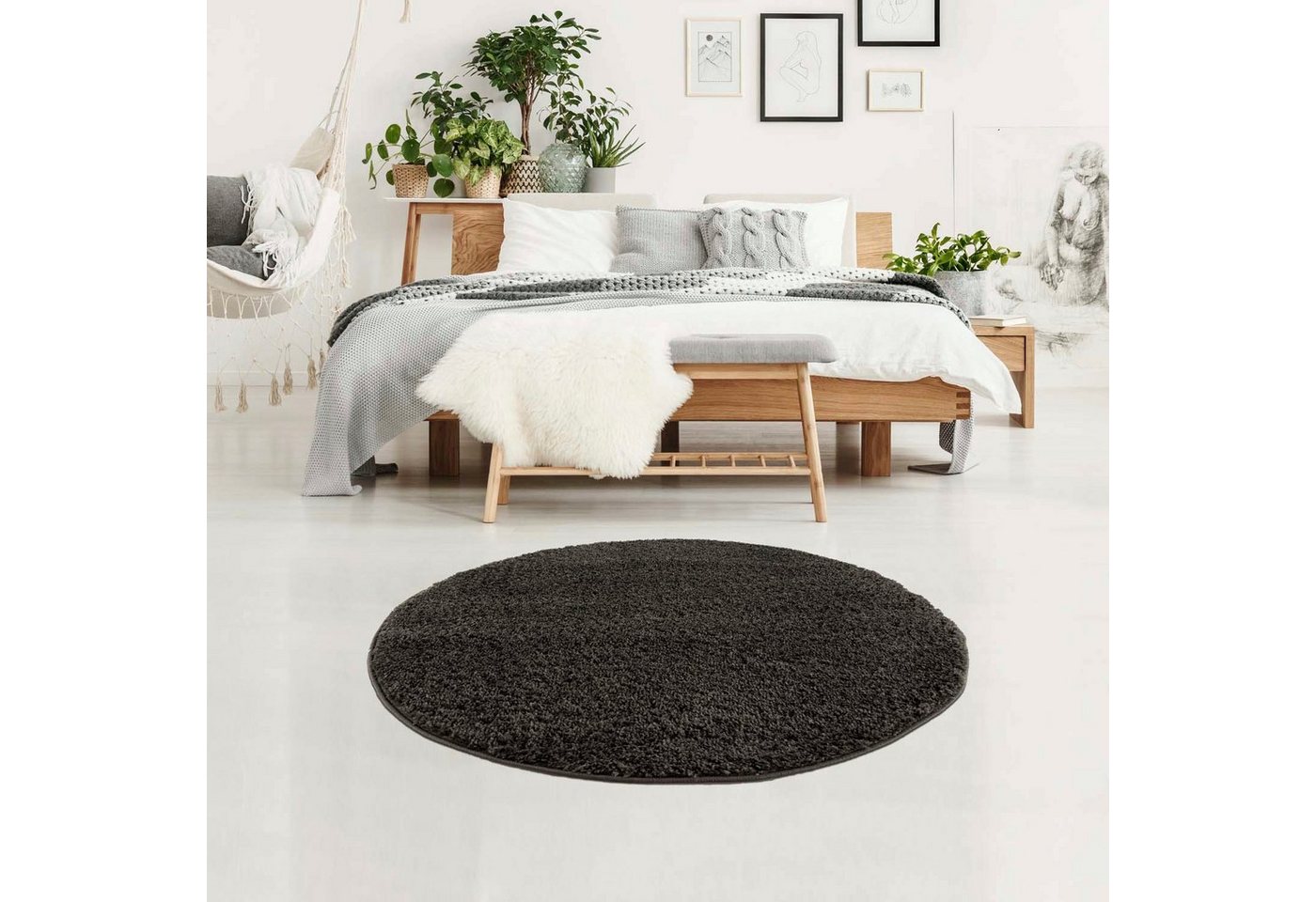 Hochflor-Teppich Pulpy 100, Carpet City, rund, Höhe: 30 mm, besonders weich, mit Fransen, Uni Farben von Carpet City
