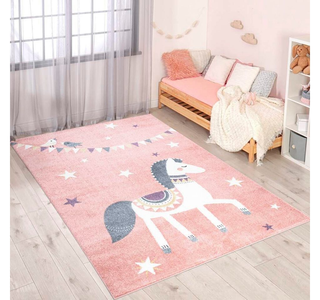 Kinderteppich ANIME890, Carpet City, rechteckig, Höhe: 11 mm, Kinderzimmer Teppich Modern mit Mond, Blumen, Wolken, Creme, Multi von Carpet City