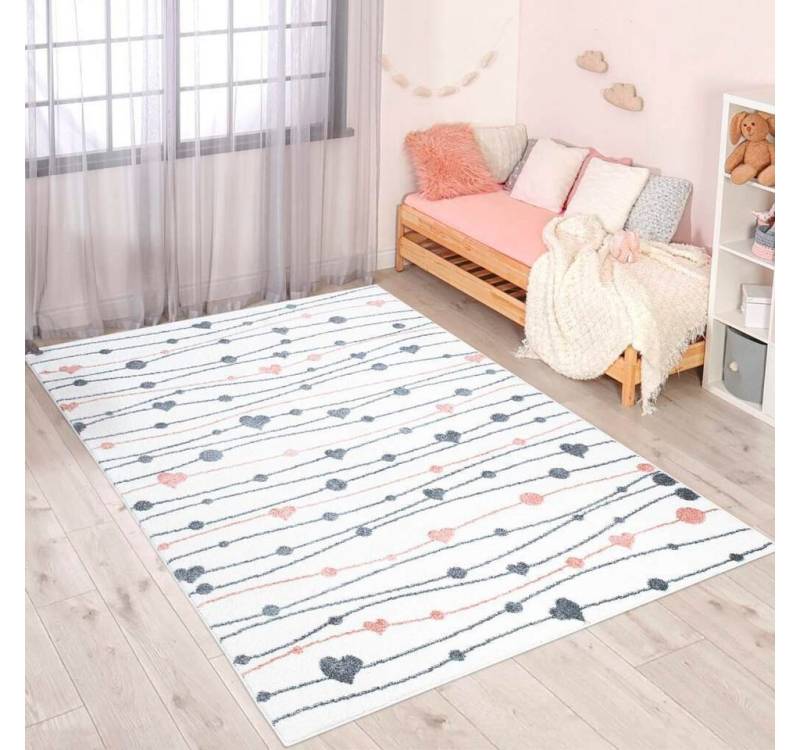 Kinderteppich ANIME901, Carpet City, rechteckig, Höhe: 11 mm, Kinderzimmer Teppich Modern mit Mond, Blumen, Wolken, Creme, Multi von Carpet City