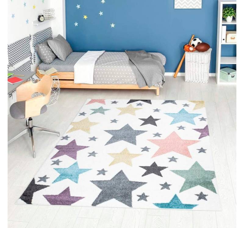 Kinderteppich ANIME903, Carpet City, rechteckig, Höhe: 11 mm, Kinderzimmer Teppich Modern mit Mond, Blumen, Wolken, Creme, Multi von Carpet City