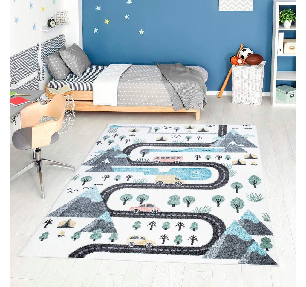 Kinderteppich ANIME904, Carpet City, rechteckig, Höhe: 11 mm, Kinderzimmer Teppich Modern mit Mond, Blumen, Wolken, Creme, Multi von Carpet City