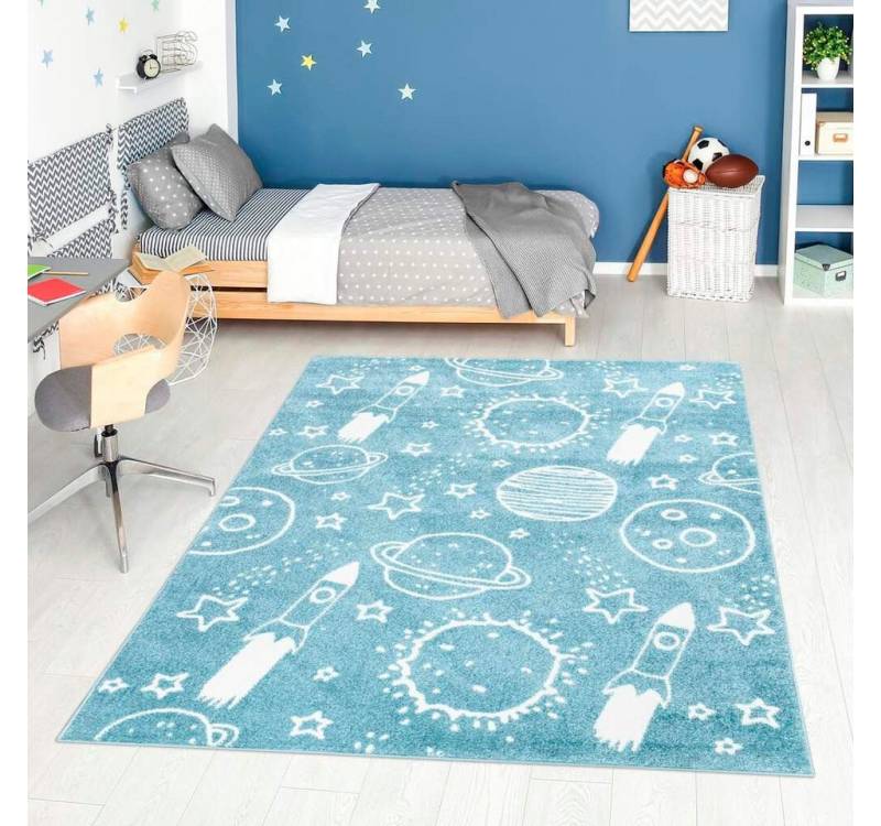 Kinderteppich ANIME912, Carpet City, rechteckig, Höhe: 11 mm, Kinderzimmer Teppich Modern mit Mond, Blumen, Wolken, Creme, Multi von Carpet City