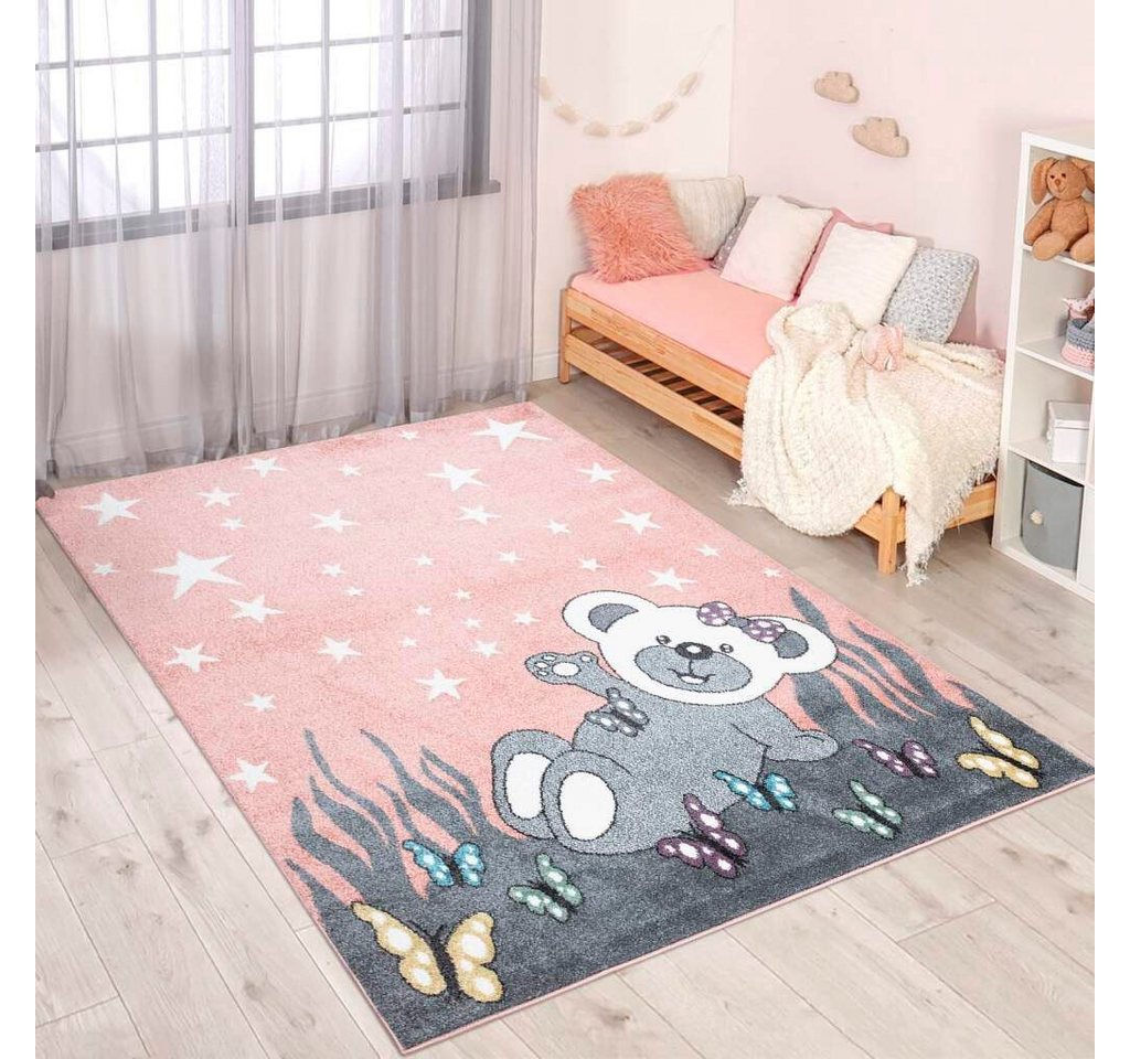 Kinderteppich ANIME916, Carpet City, rechteckig, Höhe: 11 mm, Kinderzimmer Teppich Modern mit Mond, Blumen, Wolken, Creme, Multi von Carpet City