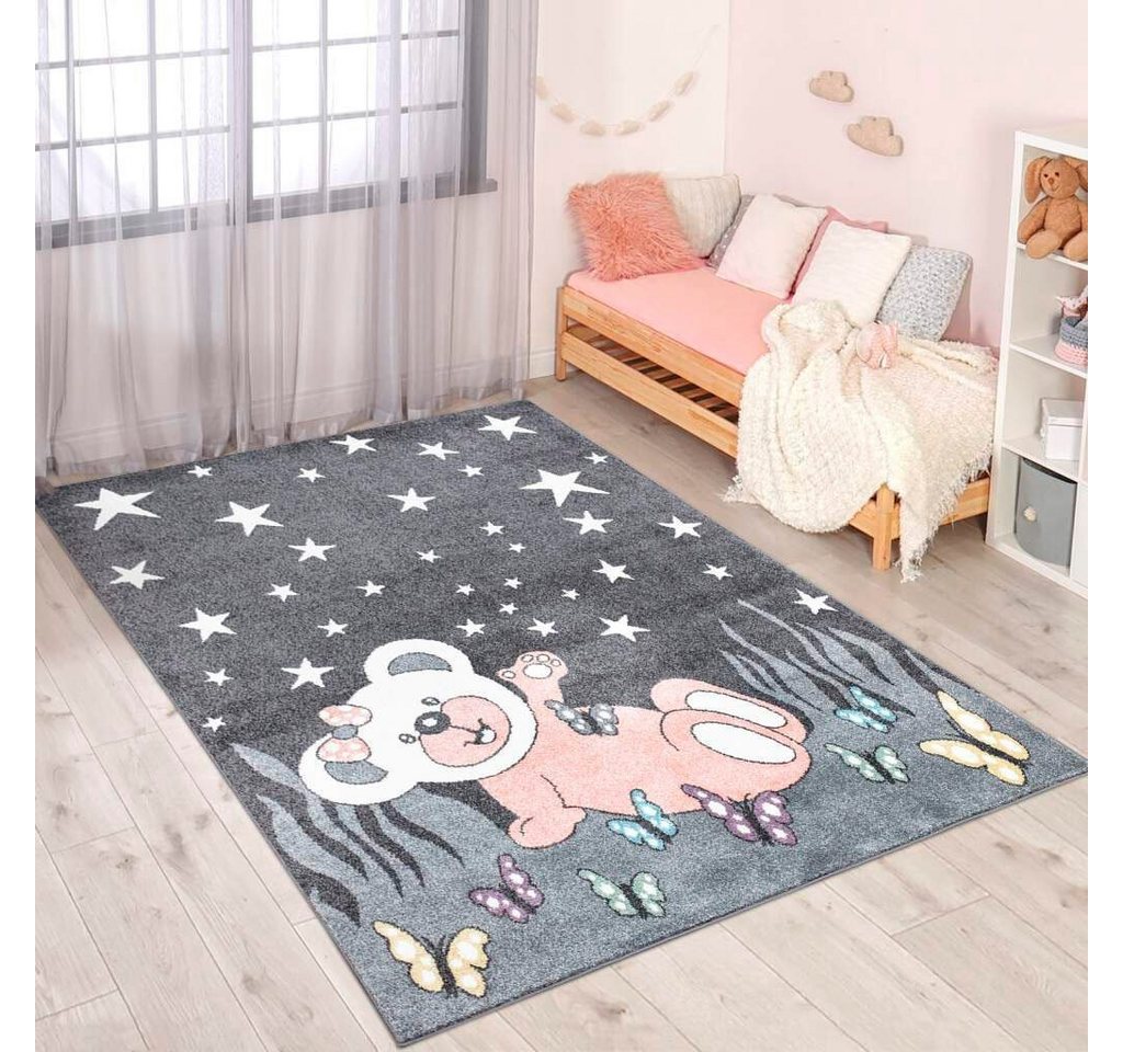 Kinderteppich ANIME916, Carpet City, rechteckig, Höhe: 11 mm, Kinderzimmer Teppich Modern mit Mond, Blumen, Wolken, Creme, Multi von Carpet City