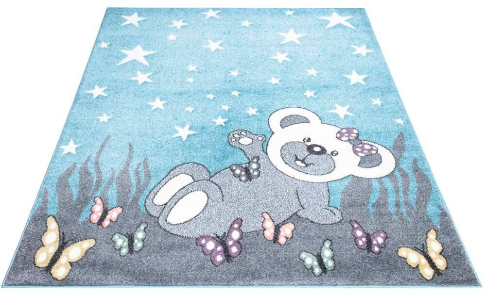 Kinderteppich ANIME916, Carpet City, rechteckig, Höhe: 11 mm, Kinderzimmer Teppich Modern mit Mond, Blumen, Wolken, Creme, Multi von Carpet City