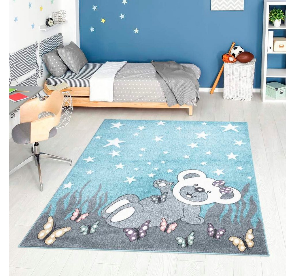 Kinderteppich ANIME916, Carpet City, rechteckig, Höhe: 11 mm, Kinderzimmer Teppich Modern mit Mond, Blumen, Wolken, Creme, Multi von Carpet City