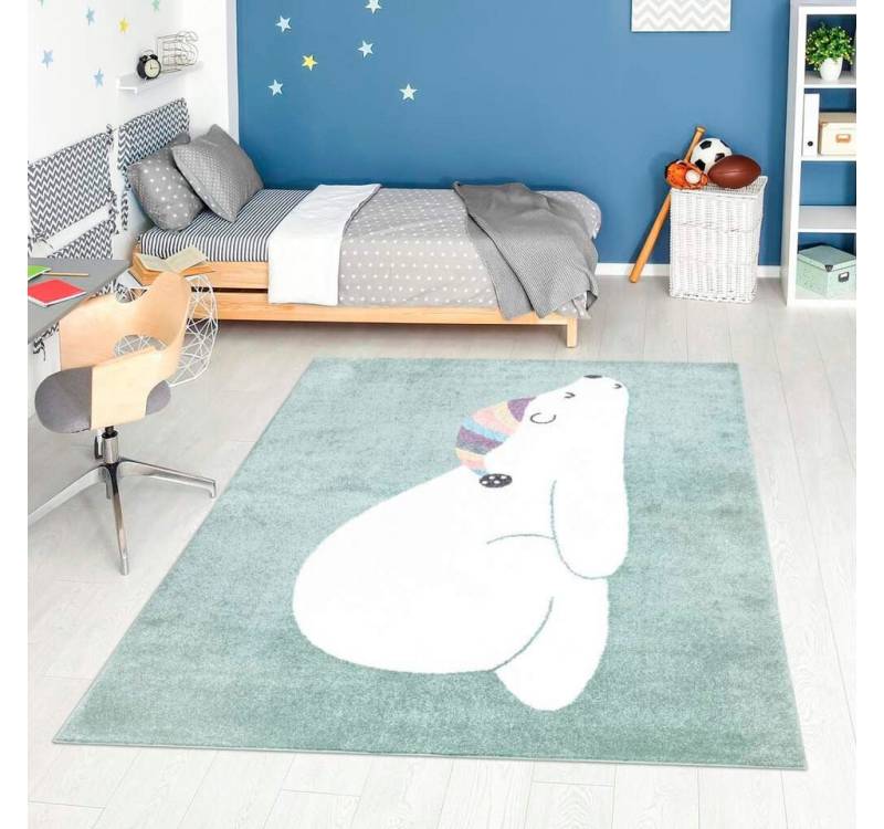 Carpet City Kinderteppich ANIME921, rechteckig, Höhe: 11 mm, Kinderzimmer Teppich Modern mit Mond, Blumen, Wolken, Creme, Multi von Carpet City