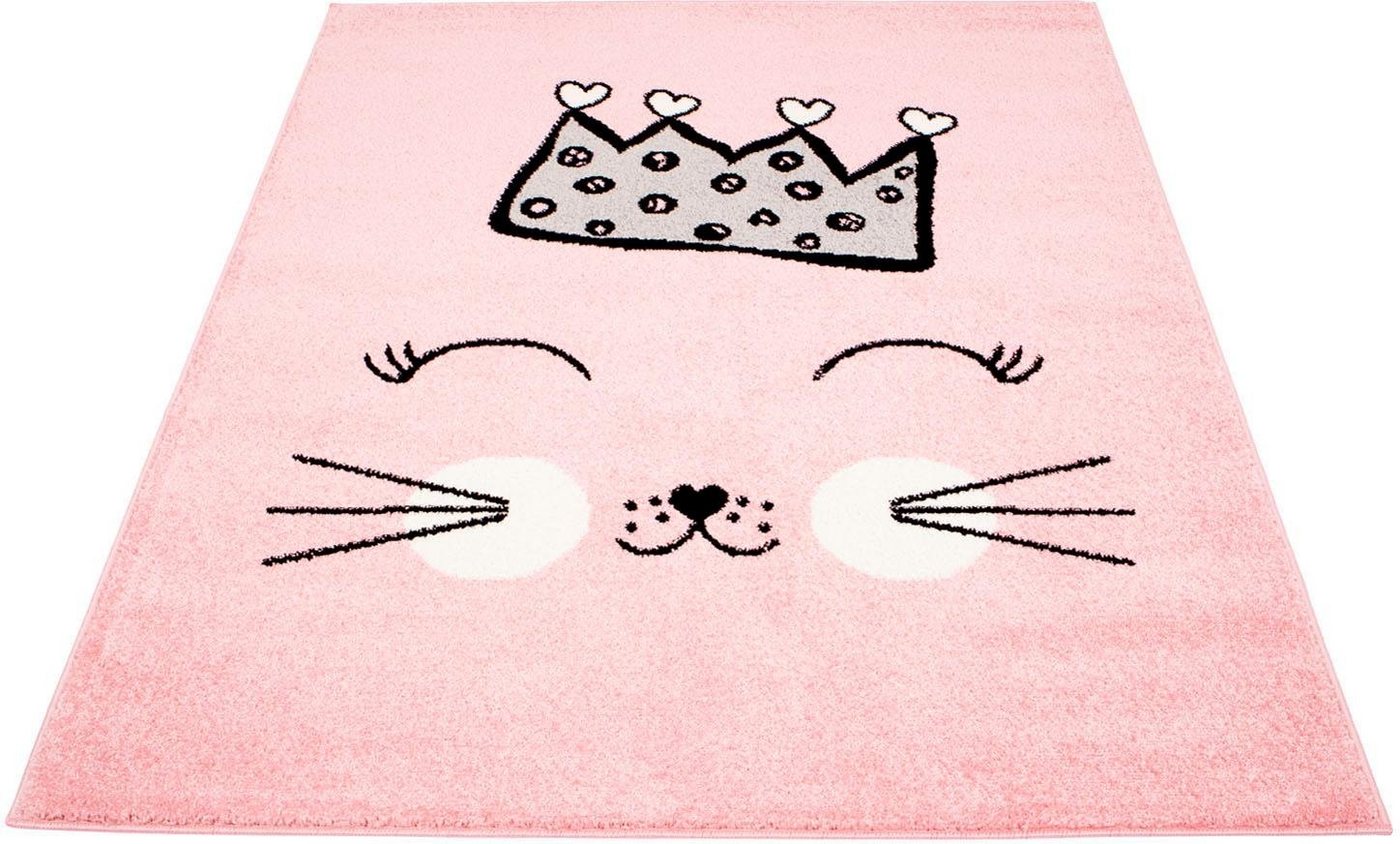 Kinderteppich Bubble Kids 1331, Carpet City, rechteckig, Höhe: 11 mm, Spielteppich, Katze, Krone, Weicher Flor, Pflegeleicht, Kinderzimmer von Carpet City