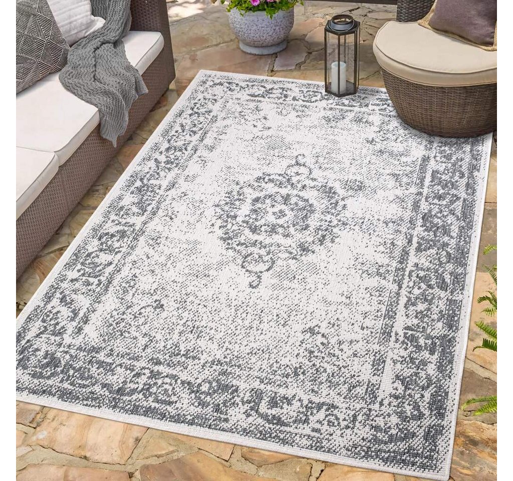 Outdoorteppich DUO RUG 5577, Carpet City, rechteckig, Höhe: 5 mm, Wendeteppich Wetterfest In- & Outdoor, Balkon, Terrasse, Wohnzimmer von Carpet City