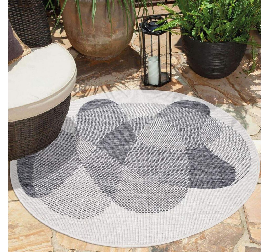 Outdoorteppich DUO RUG 5835, Carpet City, rund, Höhe: 5 mm, Wendeteppich Wetterfest In- & Outdoor, Balkon, Terrasse, Wohnzimmer von Carpet City