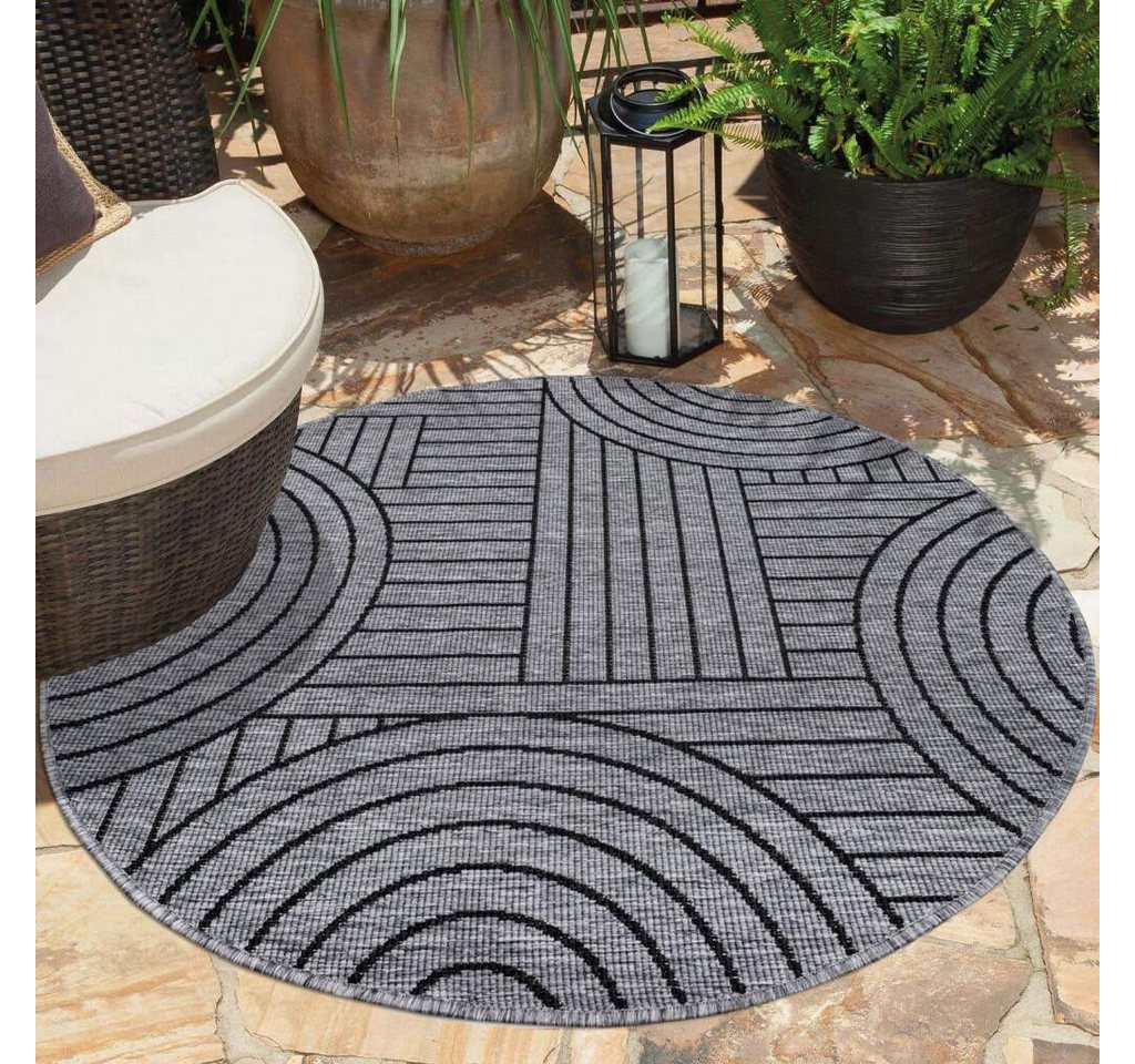 Outdoorteppich DUO RUG 5842, Carpet City, rund, Höhe: 5 mm, Wendeteppich Wetterfest In- & Outdoor, Balkon, Terrasse, Wohnzimmer von Carpet City