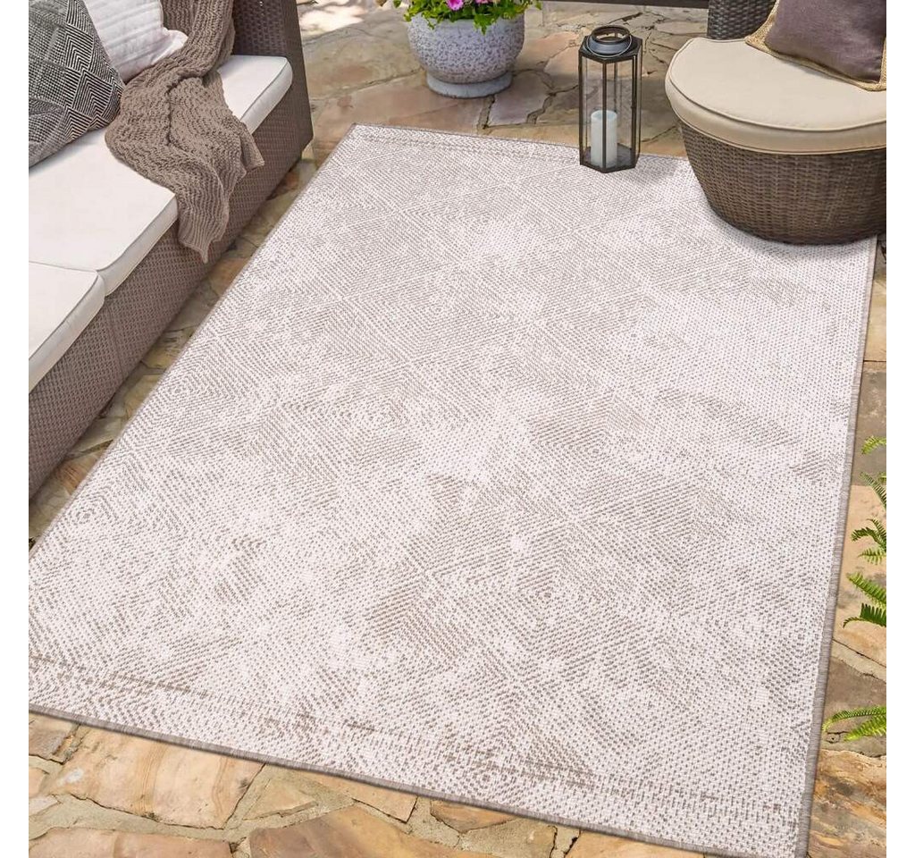 Outdoorteppich DUO RUG 5845, Carpet City, rechteckig, Höhe: 5 mm, Wendeteppich Wetterfest In- & Outdoor, Balkon, Terrasse, Wohnzimmer von Carpet City