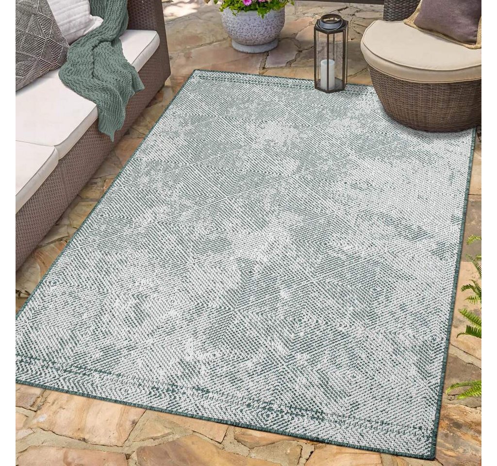 Outdoorteppich DUO RUG 5845, Carpet City, rechteckig, Höhe: 5 mm, Wendeteppich Wetterfest In- & Outdoor, Balkon, Terrasse, Wohnzimmer von Carpet City