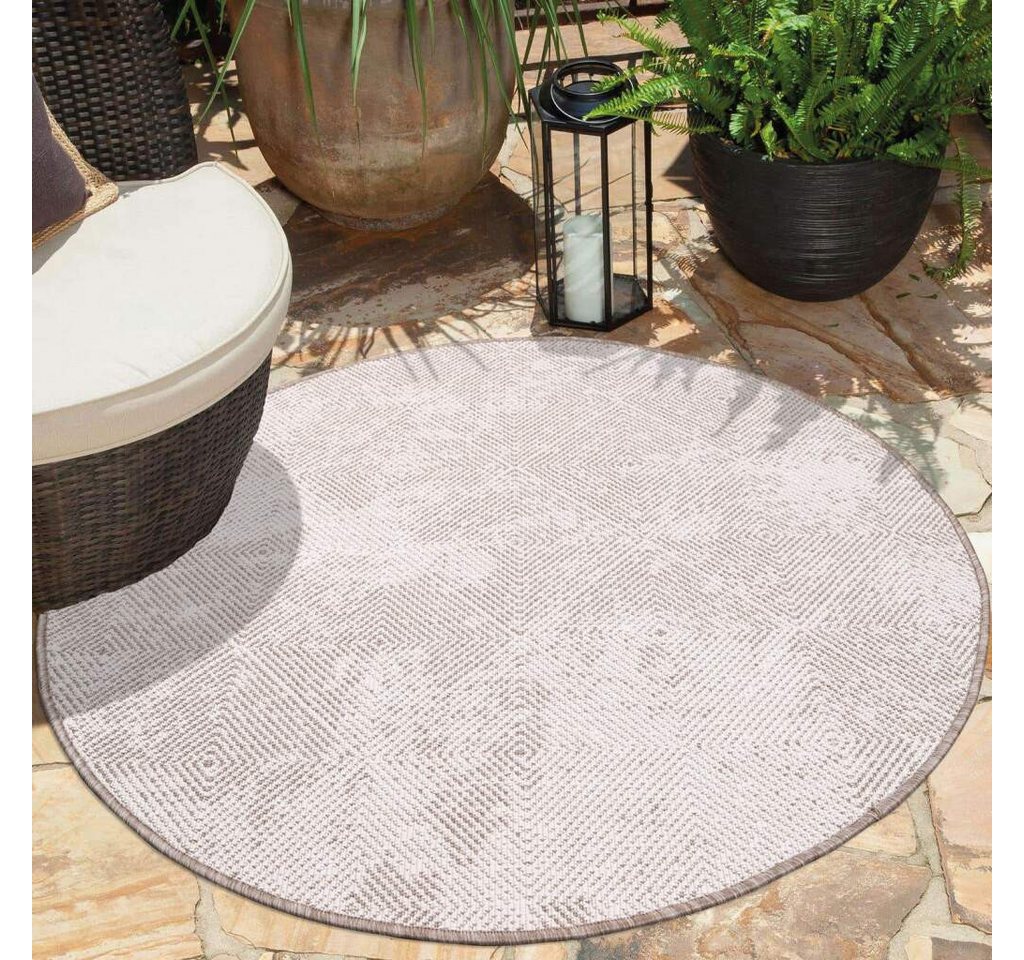 Outdoorteppich DUO RUG 5845, Carpet City, rund, Höhe: 5 mm, Wendeteppich Wetterfest In- & Outdoor, Balkon, Terrasse, Wohnzimmer von Carpet City