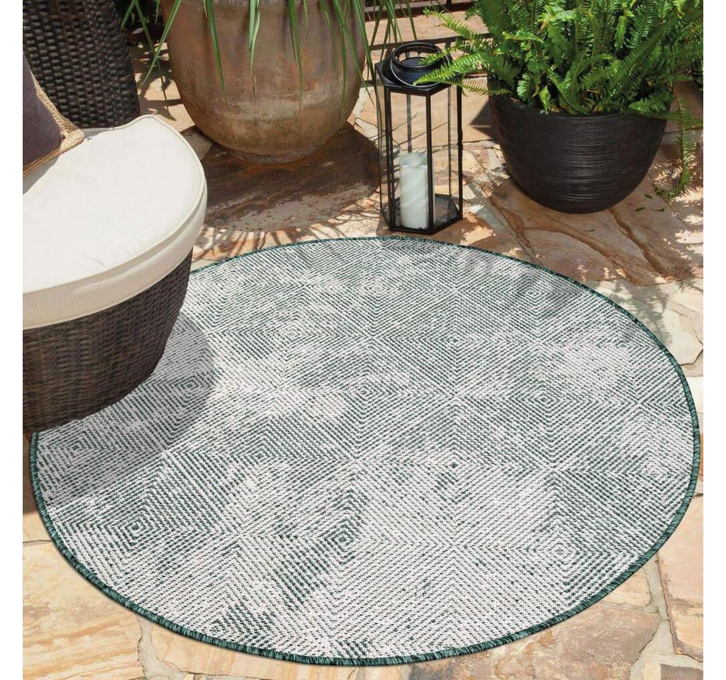 Outdoorteppich DUO RUG 5845, Carpet City, rund, Höhe: 5 mm, Wendeteppich Wetterfest In- & Outdoor, Balkon, Terrasse, Wohnzimmer von Carpet City