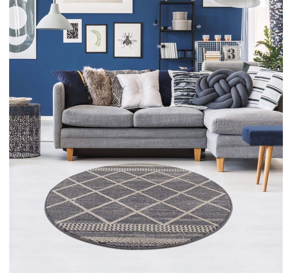 Teppich Art 2645, Carpet City, rund, Höhe: 7 mm, Kurzflor, Rauten-Optik, ideal für Flur & Diele von Carpet City