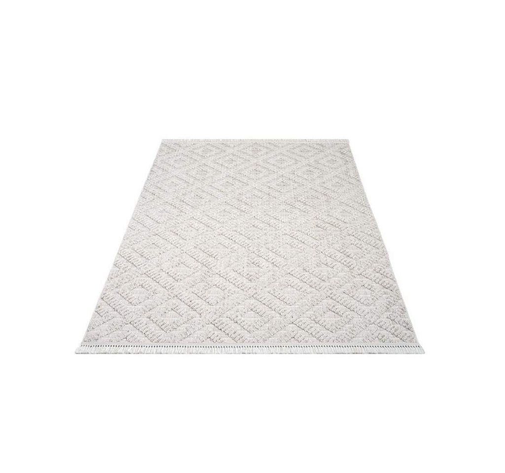 Teppich CLASICO 8927, Carpet City, rechteckig, Höhe: 11 mm, Kurzflor, Hochtief-Muster/ 3D-Effekt Rauten, Fransen, Wohnzimmer von Carpet City