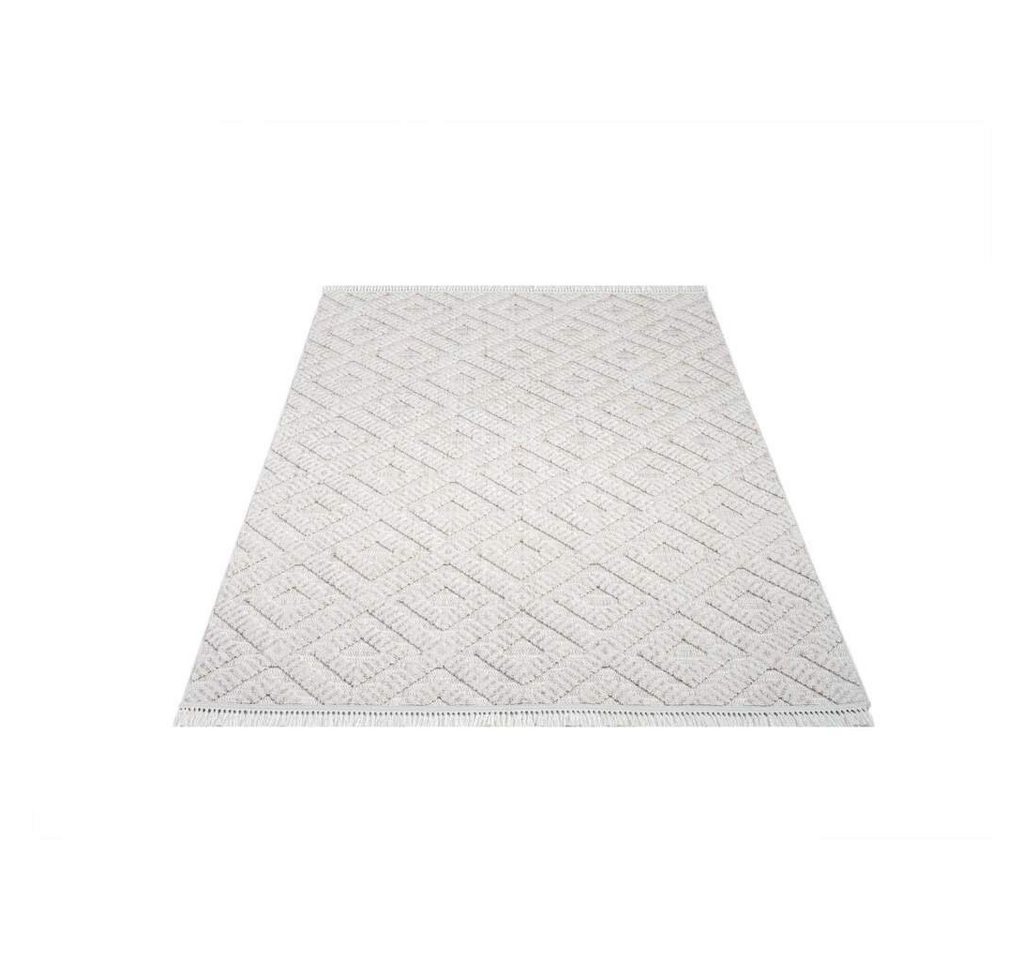 Teppich CLASICO 8927, Carpet City, rechteckig, Höhe: 11 mm, Kurzflor, Hochtief-Muster/ 3D-Effekt Rauten, Fransen, Wohnzimmer von Carpet City