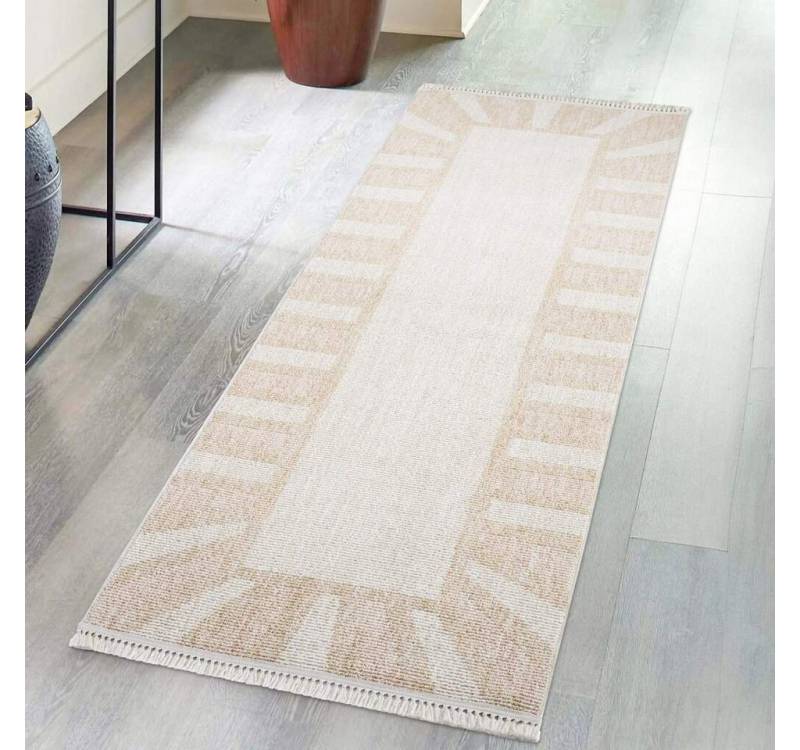 Carpet City Teppich CLASICO 9152, rechteckig, Höhe: 11 mm, Läufer, Kurzflor, Hochtief-Muster, Boho, Fransen, Wohnzimmer von Carpet City